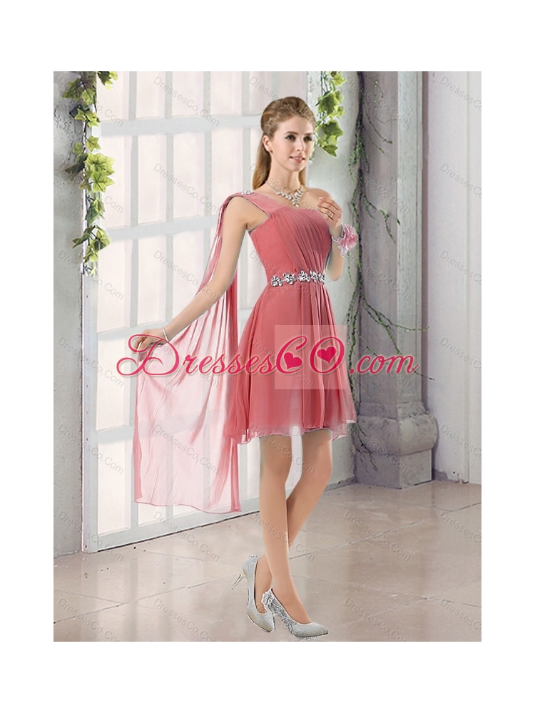 New Style One Shoulder A Line Beading and Ruching Dama Dress with Lace Up