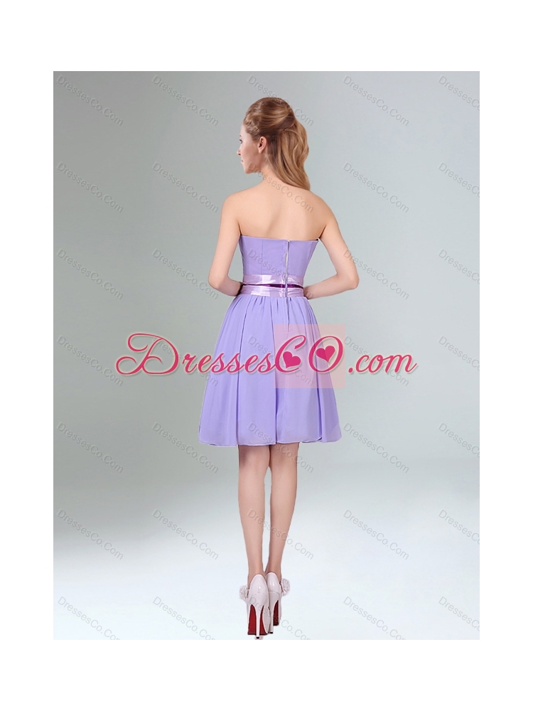 Perfect Lavender Ruched Mini Length Dama Dress with Bowknot Sash