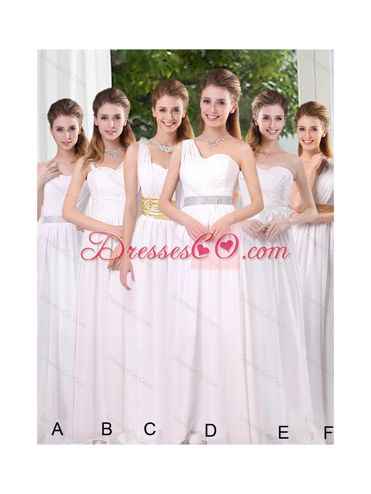 Perfect One Shoulder Empire Ruching Sequins White Dama Dresses