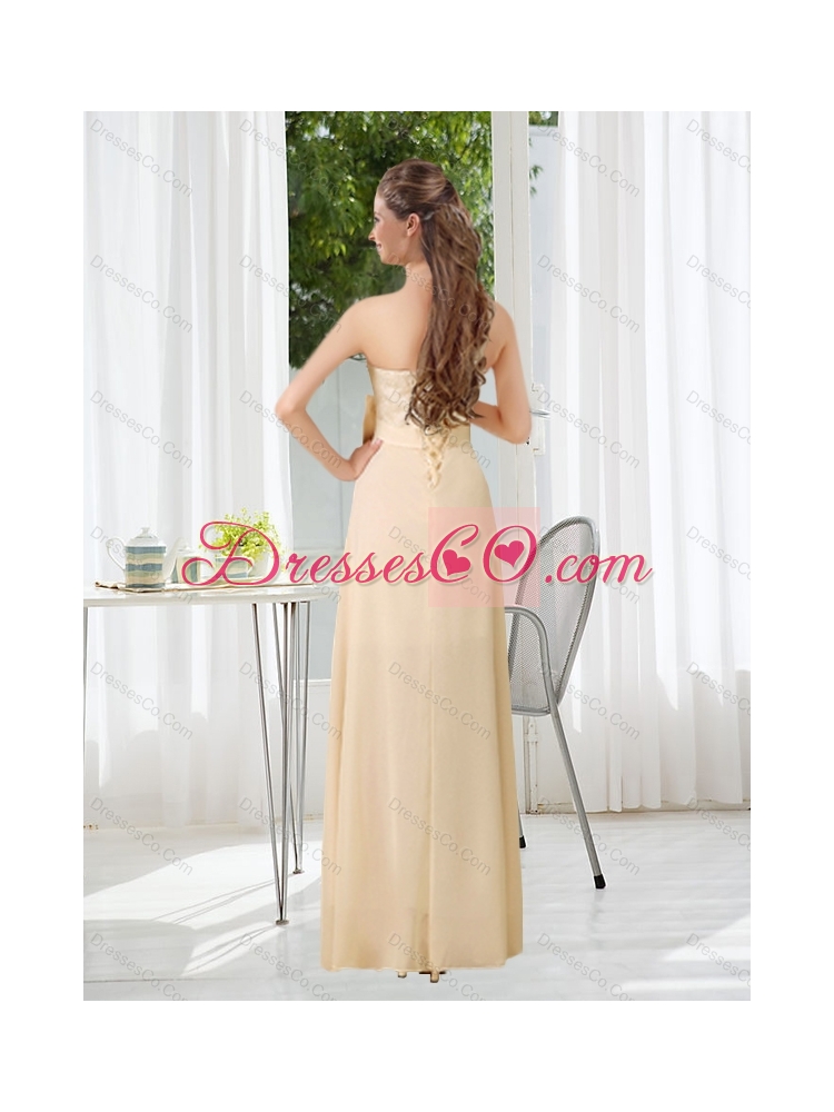 Strapless Empire Bowknot Lace Luxurious Dama Dress for  Summer