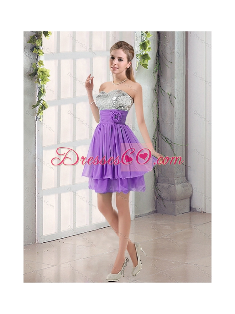 A Line Elegant Dama Dress with Sequins and Handle Made Flowers