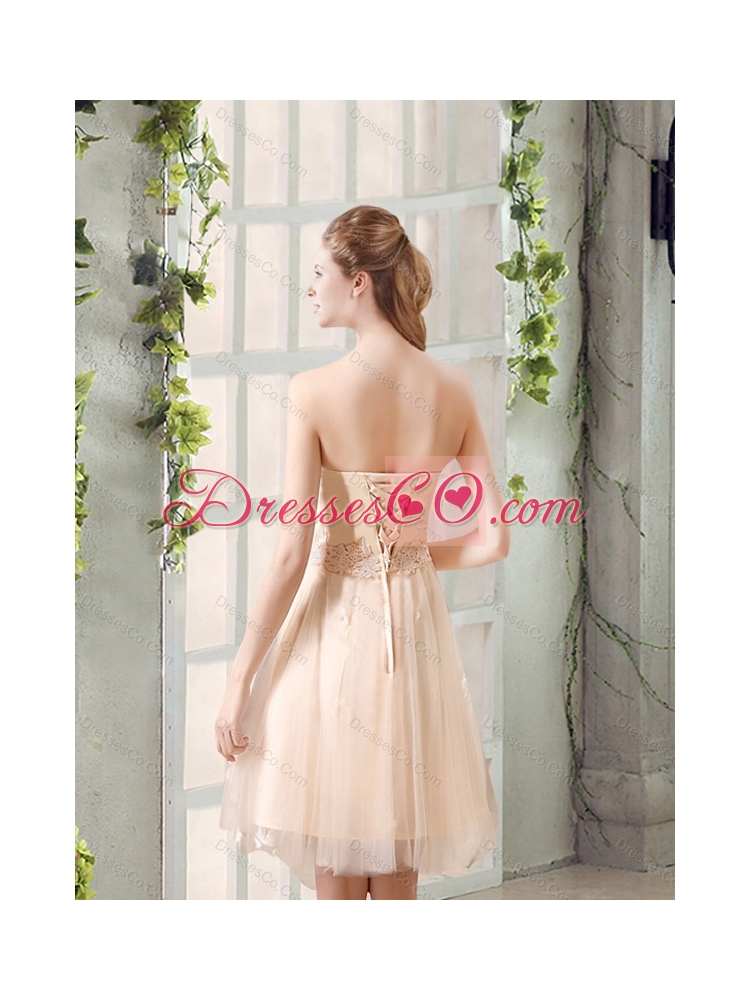 Summer Champagne A Line Strapless Appliques New Style Dama Dresses