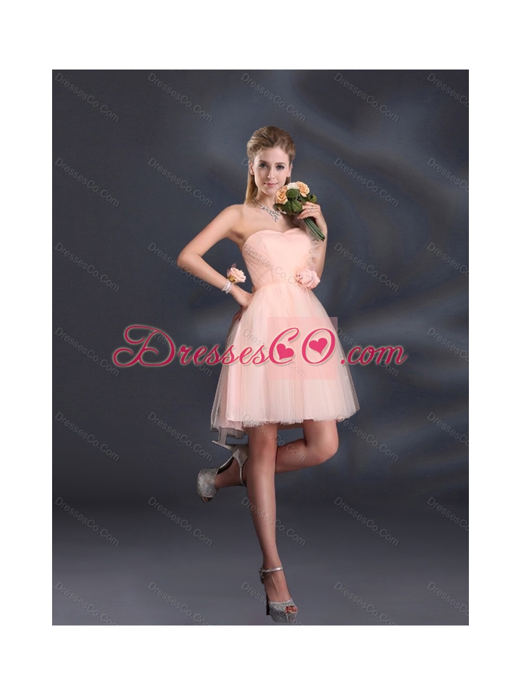 Summer One Shoulder A Line Tulle Beautiful Dama Dress with Hand Made Flowers