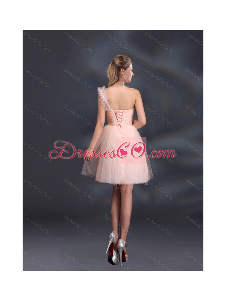 Summer One Shoulder A Line Tulle Beautiful Dama Dress with Hand Made Flowers