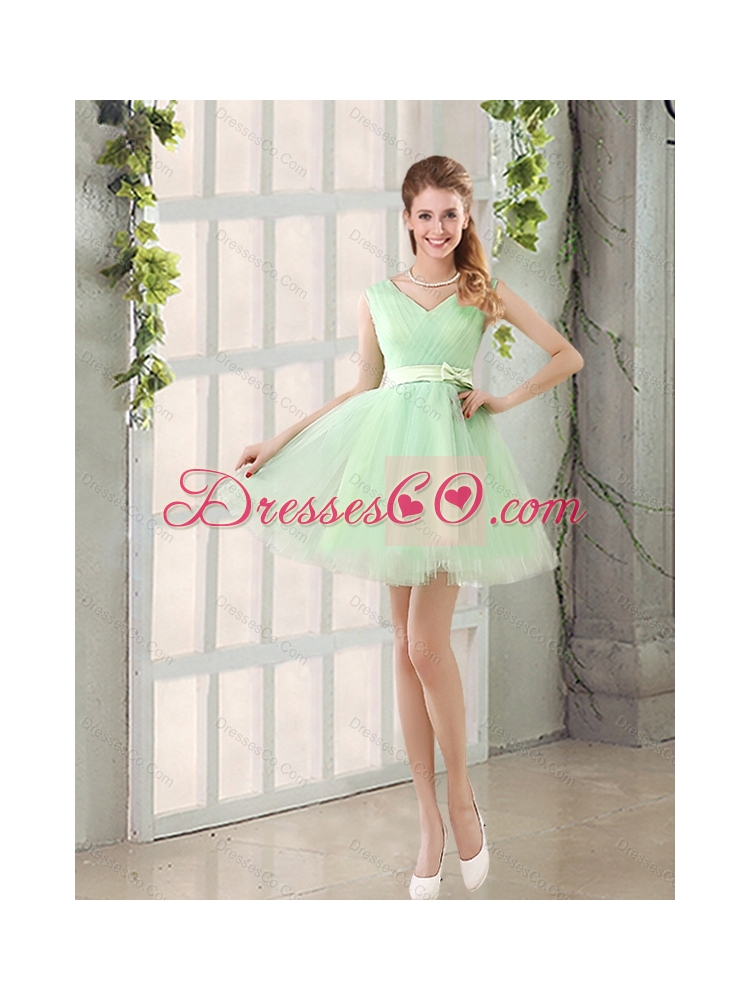 Luxurious Ruching Organza A Line Mini Length Dama Dress with Lace Up for  Summer