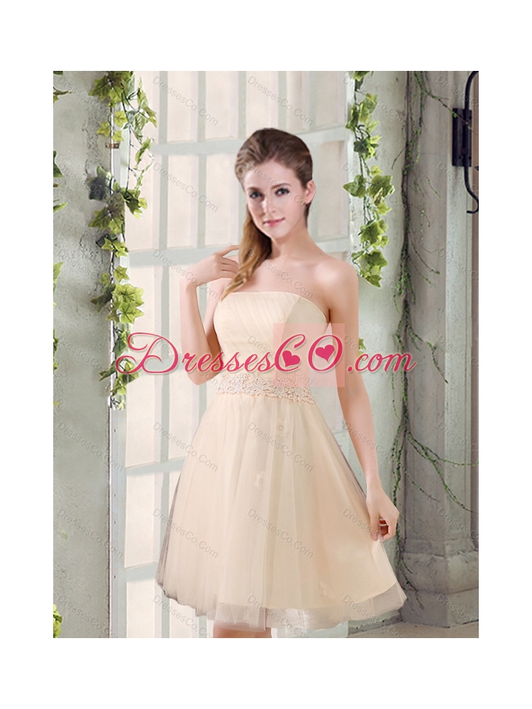 Strapless Appliques  Summer New Dama Dress in Champagne