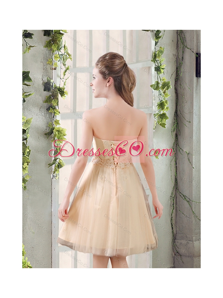 Strapless Appliques  Summer New Dama Dress in Champagne