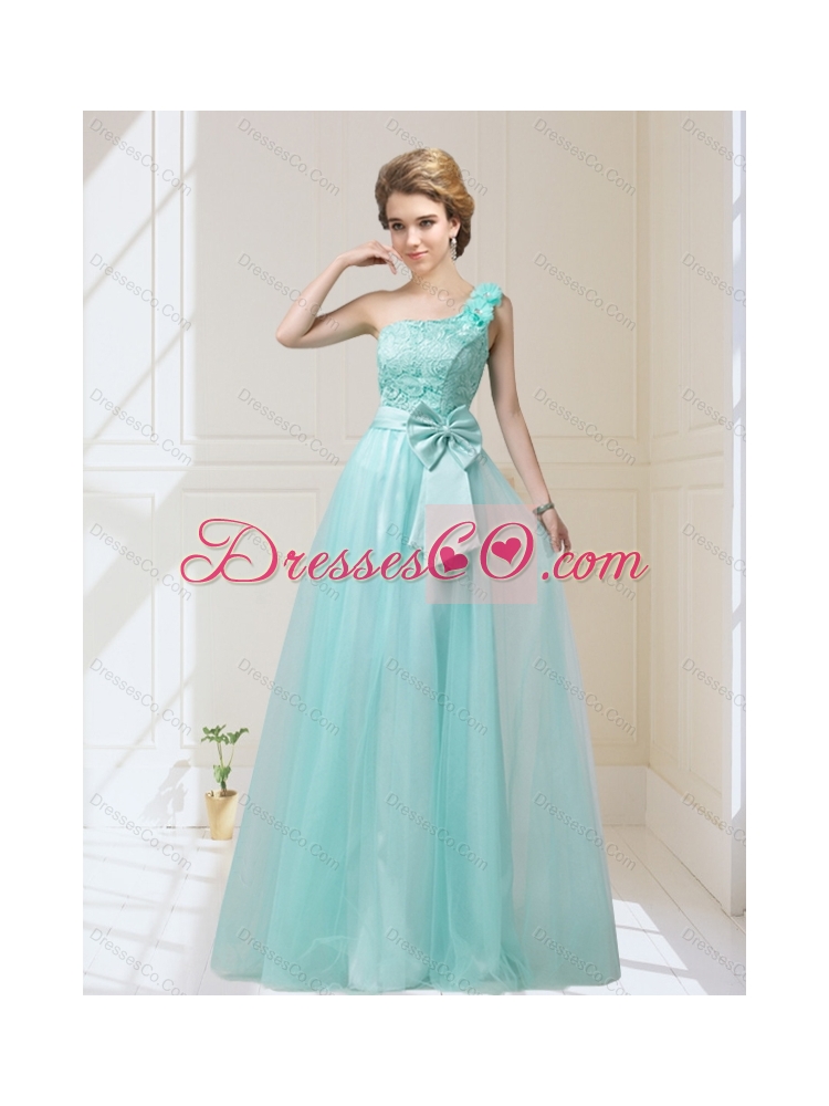 Summer Perfect One Shoulder Dama Dress with Hand Made Flowers and Bowknot