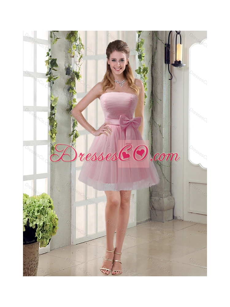 Summer Simple Ruching Strapless Princess New Style Dama Dress with Bowknot