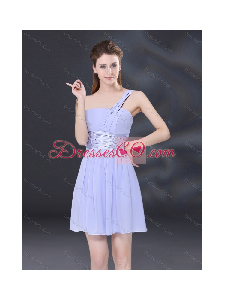 Summer Top Seller Ruching and Belt Chiffon Dama Dress in Lavender