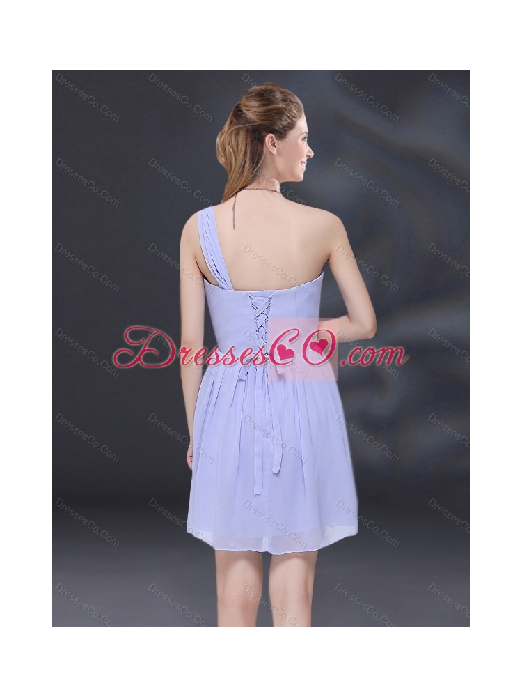 Summer Top Seller Ruching and Belt Chiffon Dama Dress in Lavender