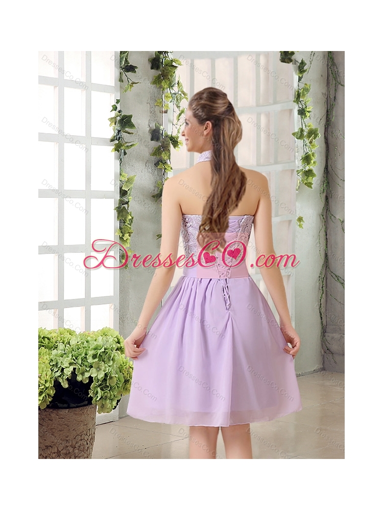 Luxurious High Neck Lilac A Line Lace Dama DressChiffon for  Summer