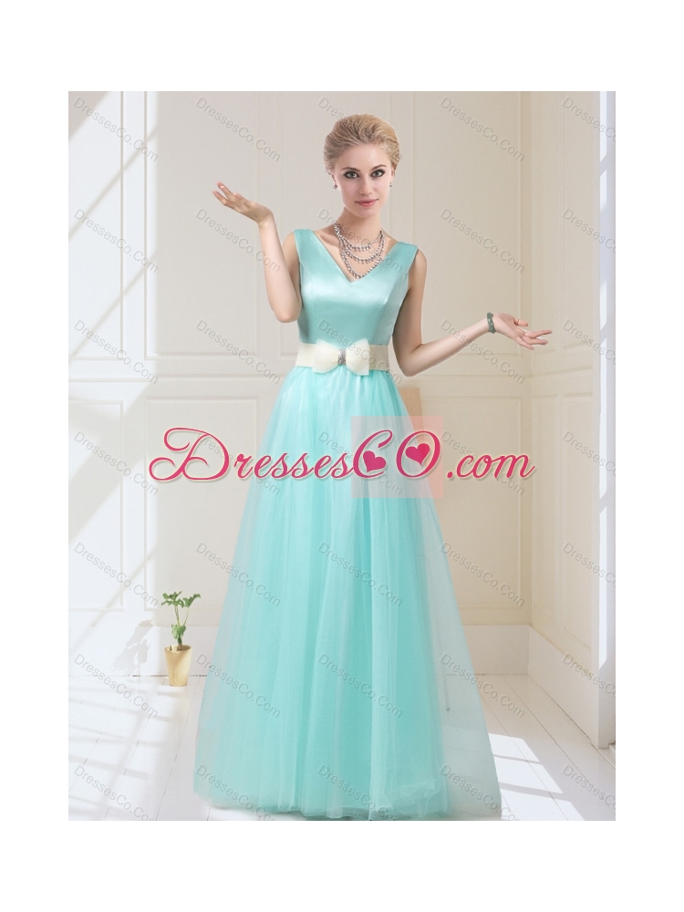 Luxurious V Neck Floor Length Dama Dress with Bowknot for  Summer