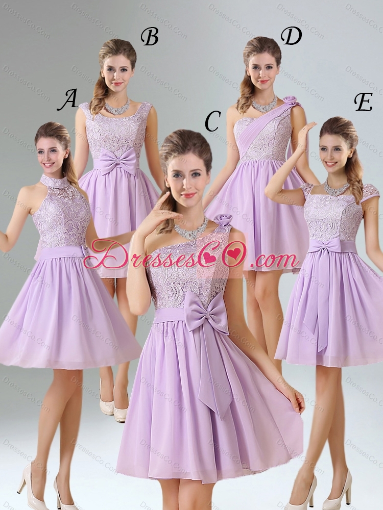 One Shoulder Lilac New Style Dama Dress with Bowknot for  Fall