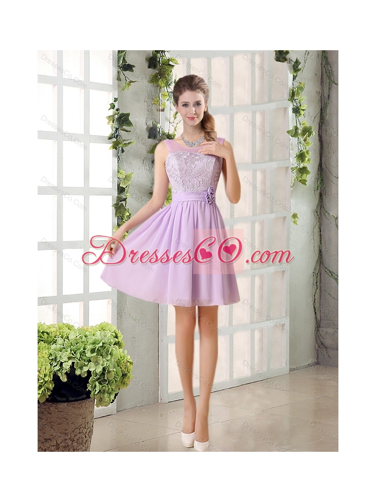 Perfect  Summer Dama DressRuching with Hand Made Flower in Lilac