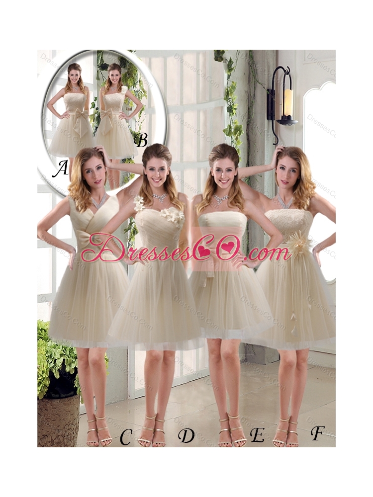 Popular Champagne Strapless Princess Bowknot Top Seller Dama Dress  Summer