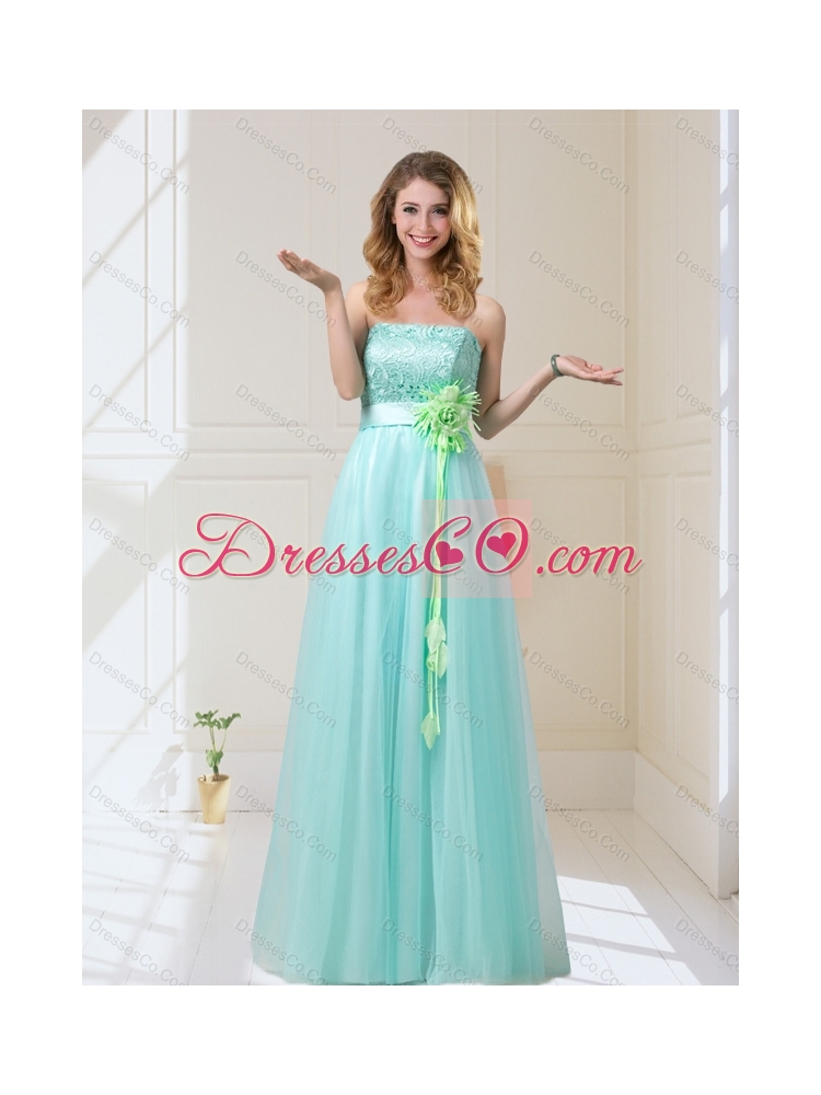 Empire Strapless Prom Dress with Hand Made Flowers