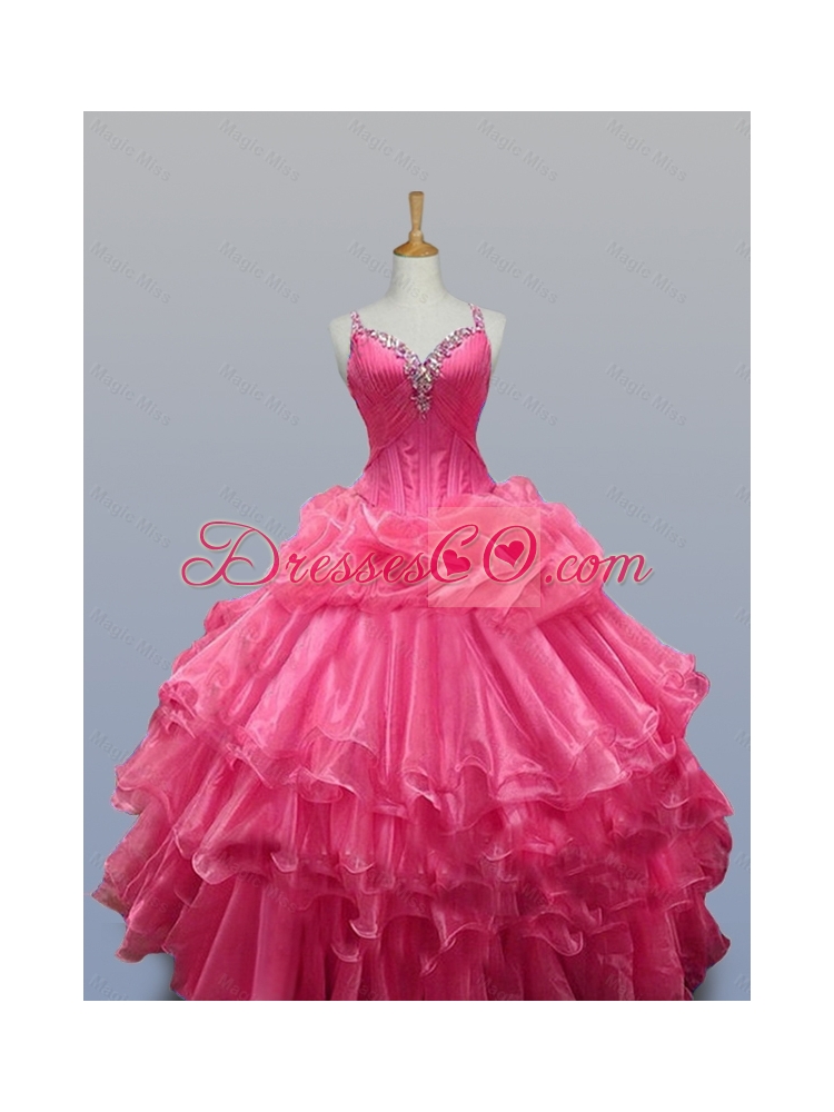 Elegant Straps Quinceanera Dress with Beading in Organza