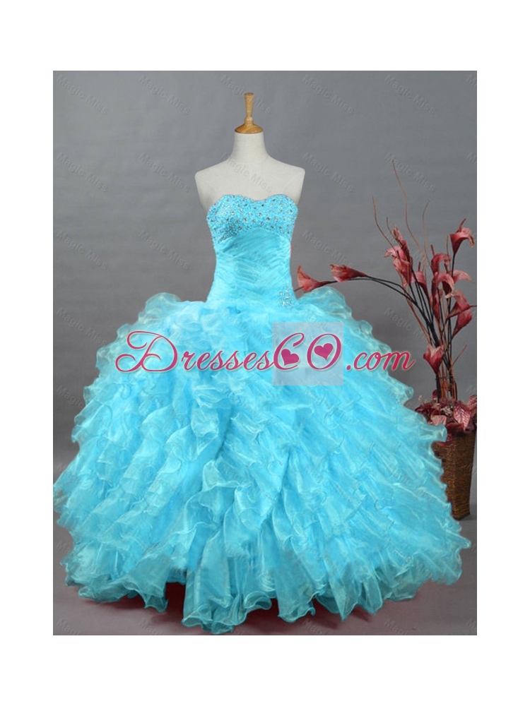 Wonderful Beading Aqua Blue Quinceanera Dress in Organza