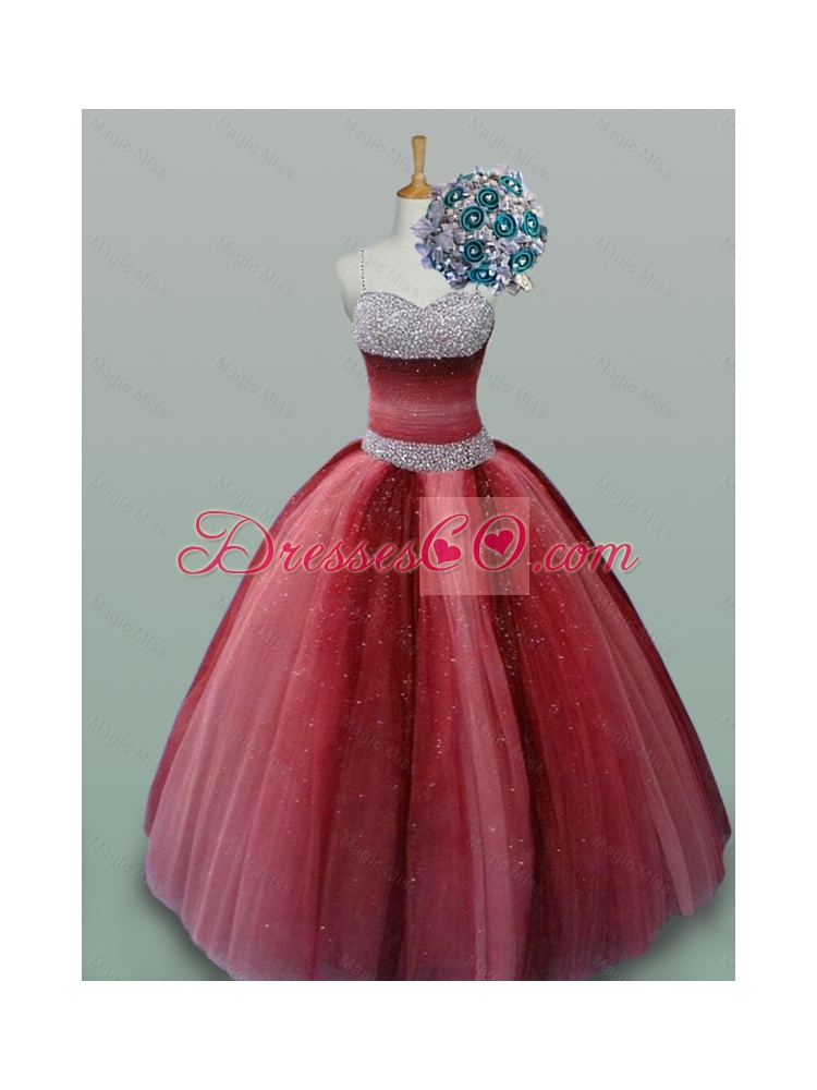 Fashionable Spaghetti Straps Quinceanera Dress with Beading in Wine Red