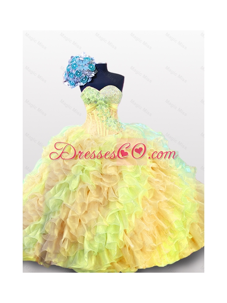 Puffy Multi Color Beading Quinceanera Dress with Sweetheart