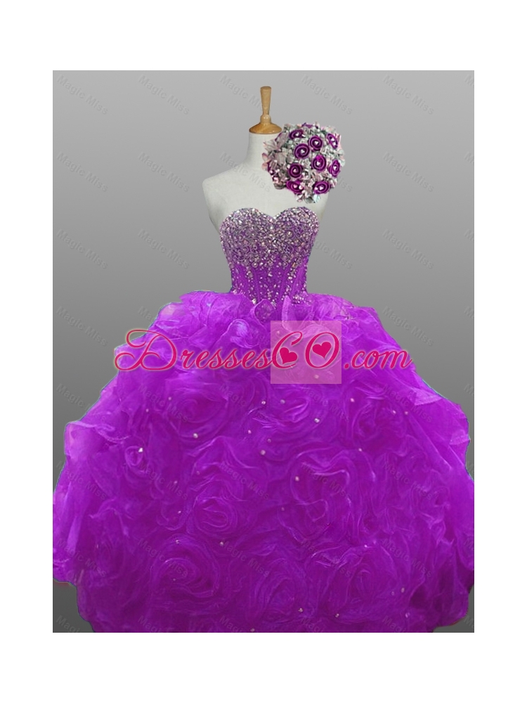 Natural Quinceanera Dress with Beading and Rolling Flowers