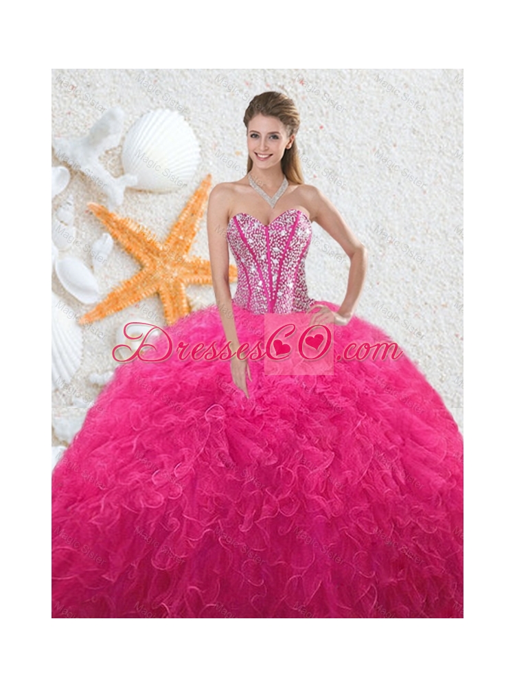 Beautiful Hot Pink Quinceanera Dress with Beading