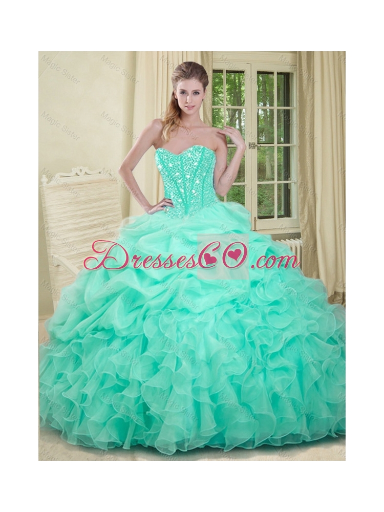 Elegant Apple Green Quinceanera Dress with Beading and Ruffles
