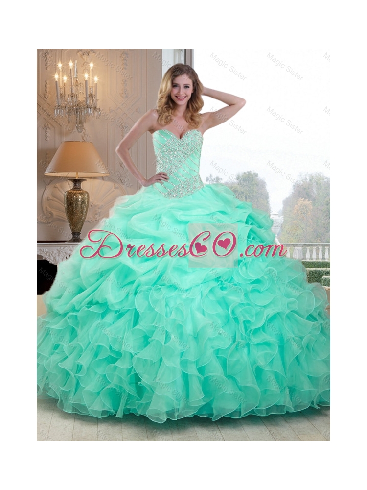 Pretty Beaded and Ruffles Quinceanera Dress in Apple Green