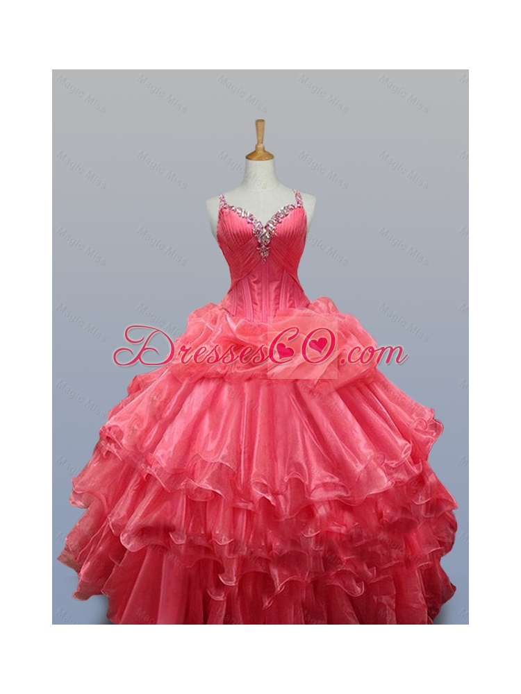Beading and Ruffled Layers Straps Quinceanera Dress