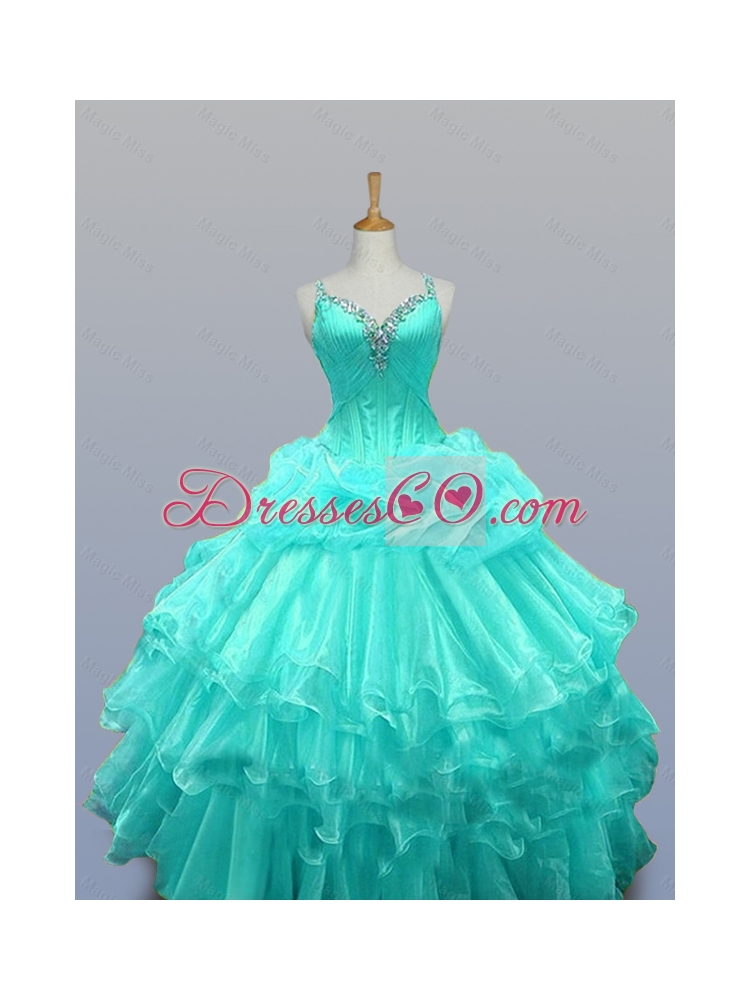 Decent Straps Quinceanera Dress with Beading and Ruffled Layers