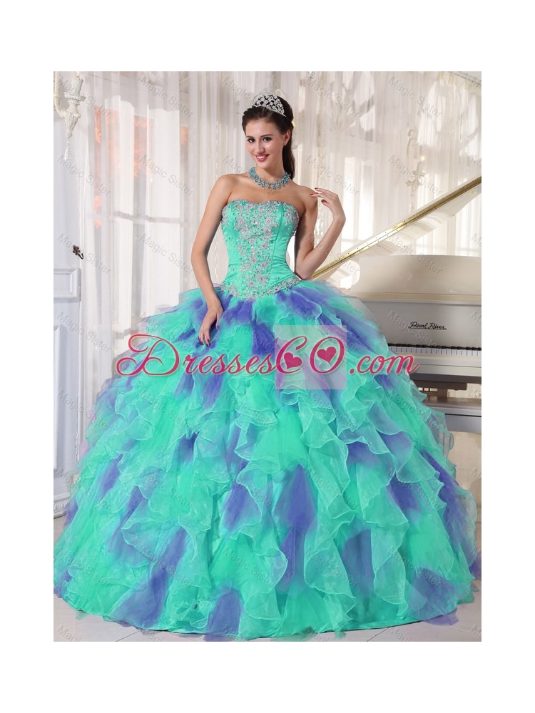 Elegant Multi Color Strapless Floor Length Appliques Quinceanera Dress with Beading