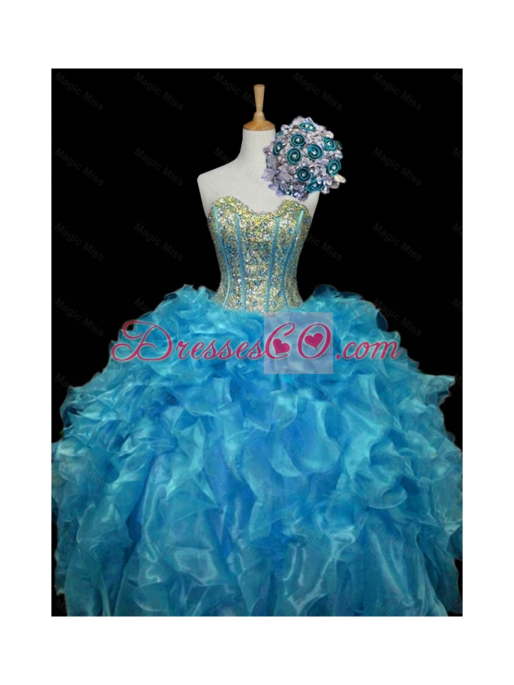Elegant Sequins and Ruffles Quinceanera Dress in Blue