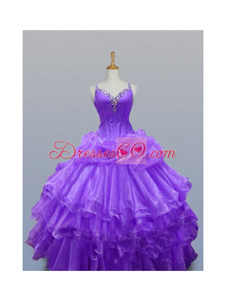 Feminine Straps Quinceanera Dress with Beading and Ruffled Layers