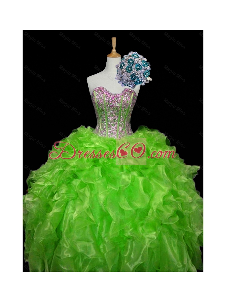 Luxurious Ball Gown Apple Green Quinceanera Dress with Sequins and Ruffles