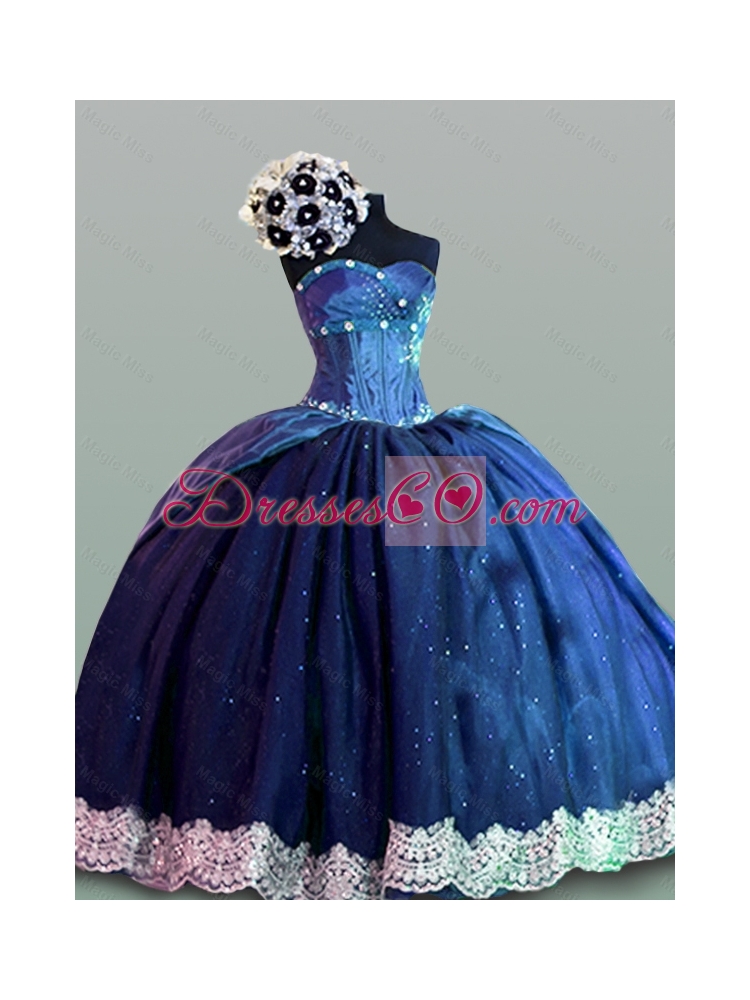 Luxurious Quinceanera Dress with Lace in Navy Blue for