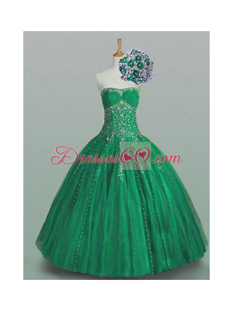 Perfect  Ball Gown Beaded Green Sweet Sixteen Dress with Appliques