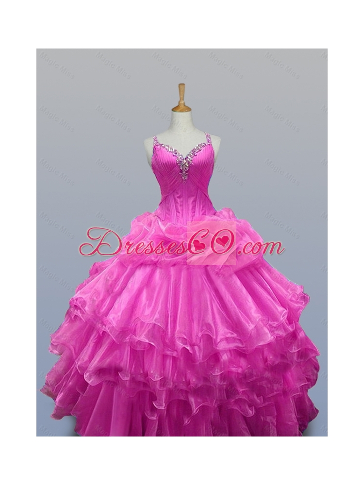 Perfect Straps Quinceanera Dress with Beading and Ruffled Layers for