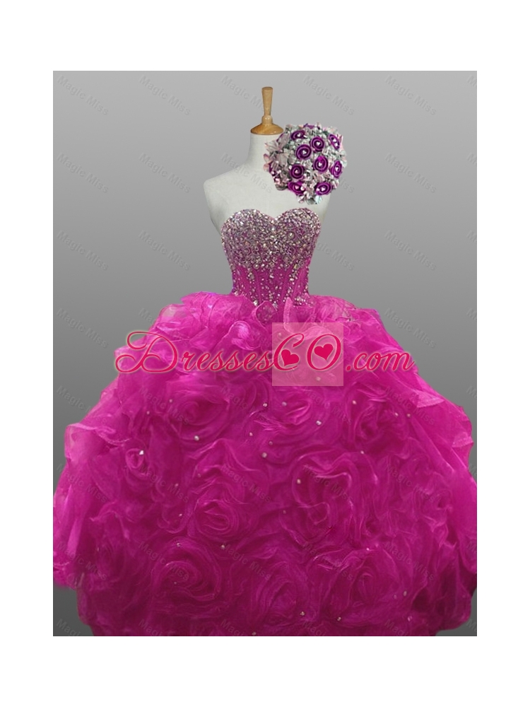 Elegant Beaded Quinceanera Dress with Rolling Flowers