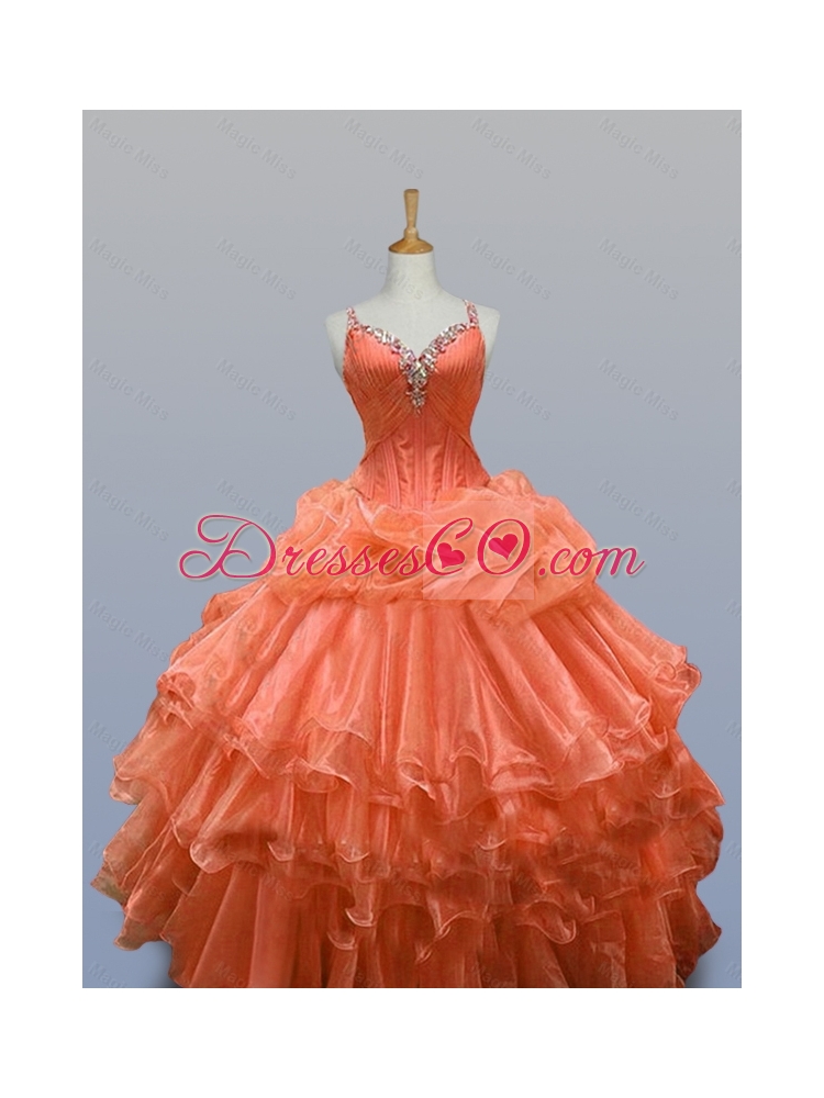 Popular Straps Quinceanera Dress with Beading and Ruffled Layers