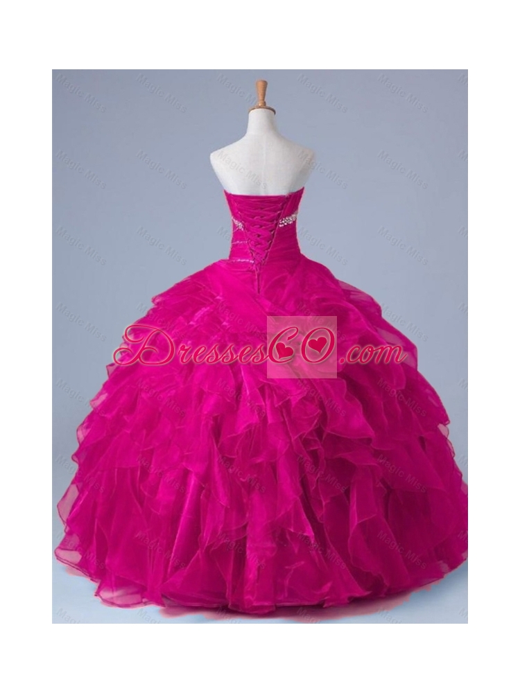 Popular Strapless Beaded Quinceanera Gowns in Fuchsia