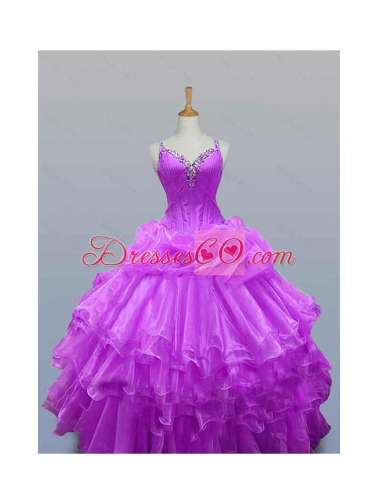 Popular Straps Beaded Quinceanera Dress with Ruffled Layers