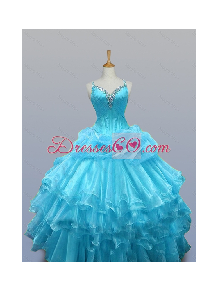 Pretty Straps Beaded Quinceanera Dress with Ruffled Layers
