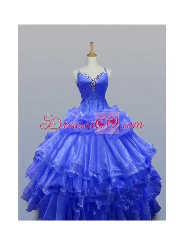 Wonderful Straps Quinceanera Gowns with Beading in Organza