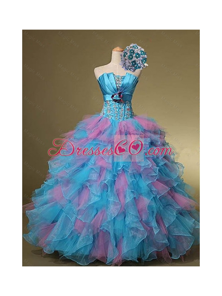 Multi Color Hand Made Flowers and Beaded Quinceanera Dress  Summer