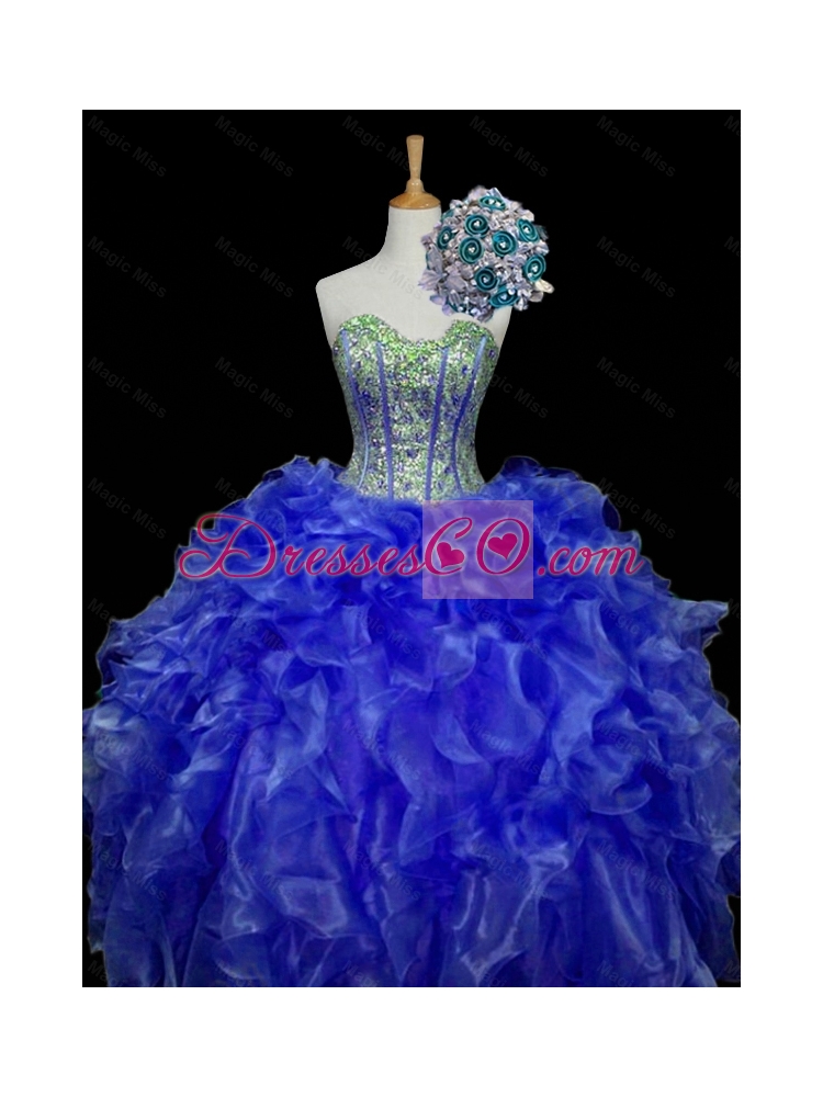 Pretty Blue Sweet Sixteen Dress with Sequins and Ruffles for