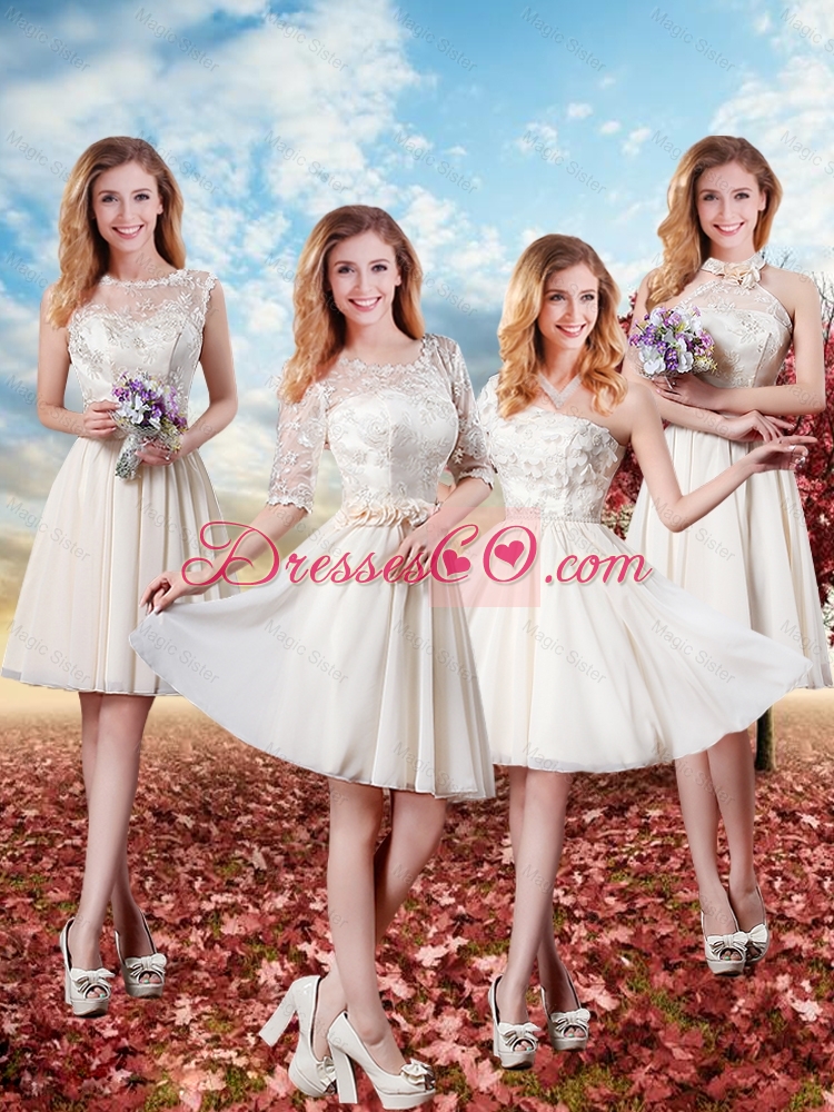 Elegant Short Bridesmaid Dress with Lace in Champagne