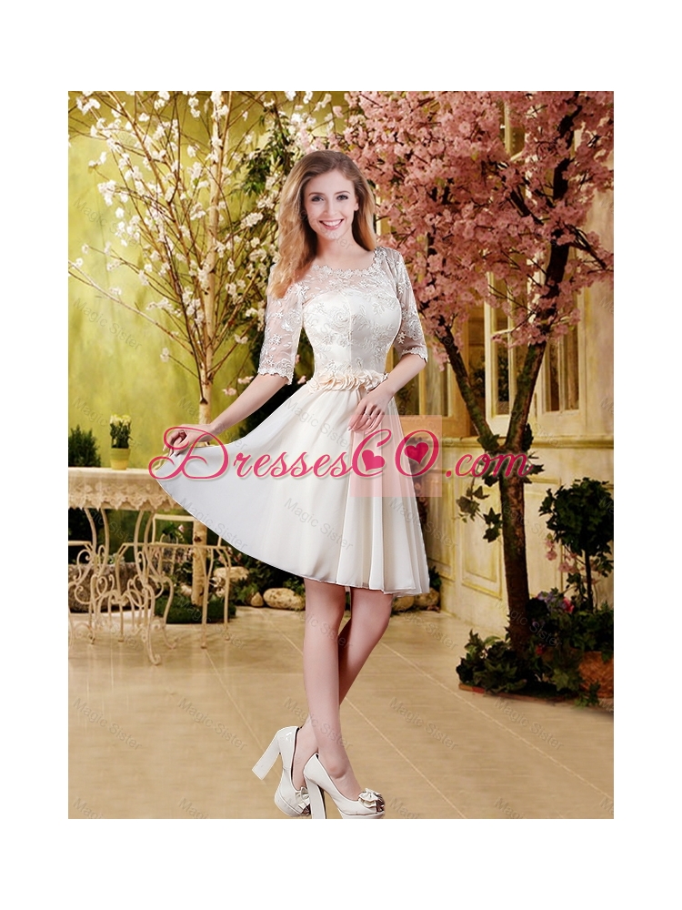 Cheap Champagne Bridesmaid Dress with Lace and Belt