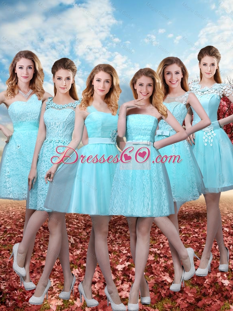 Fall Perfect Scoop Beaded Bridesmaid Dress with Appliques in Aqua Blue Color