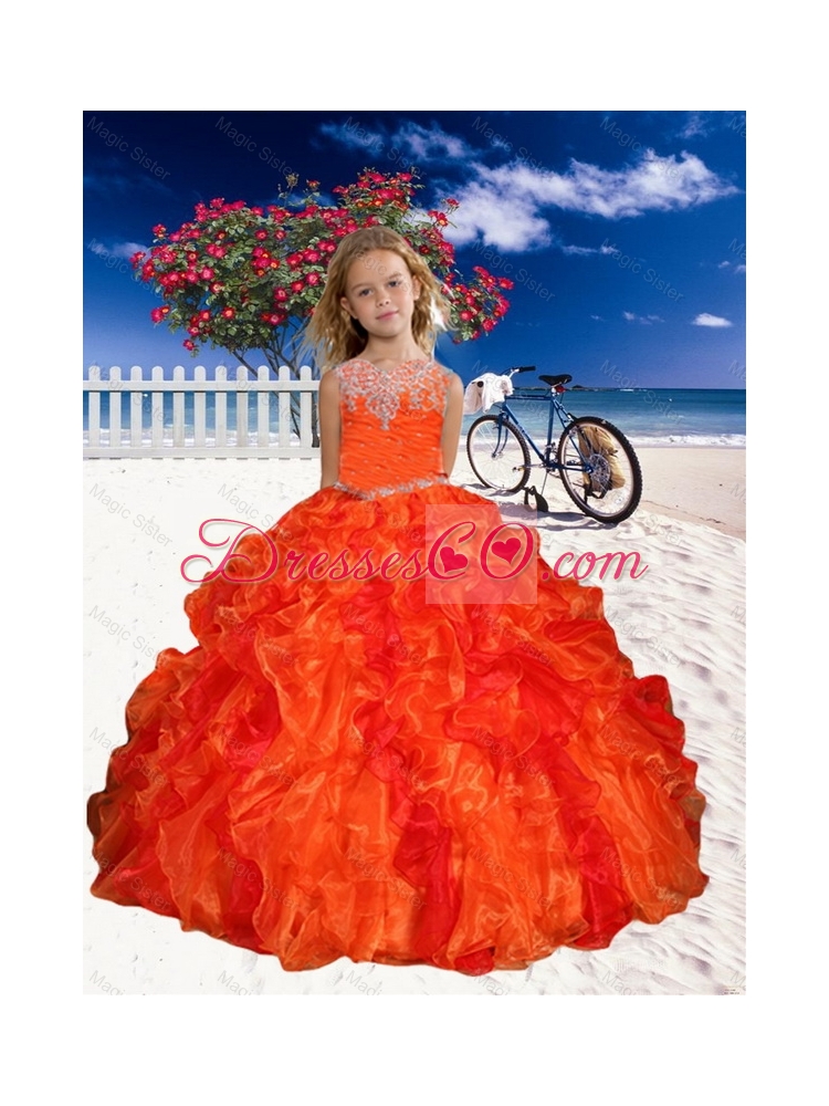 Spring Perfect Appliques Little Girl Pageant Dress in Orange Red with Beaded Decorate